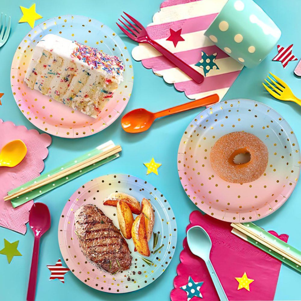 HJJMN Pack of 50 Paper Party Plates, 18CM Colourful Paper Plates for Dinner, Round Picnic Paper Plates, Children's Birthday Plates, Disposable Dotted Paper Plates Suitable for All Occasions - Image 3