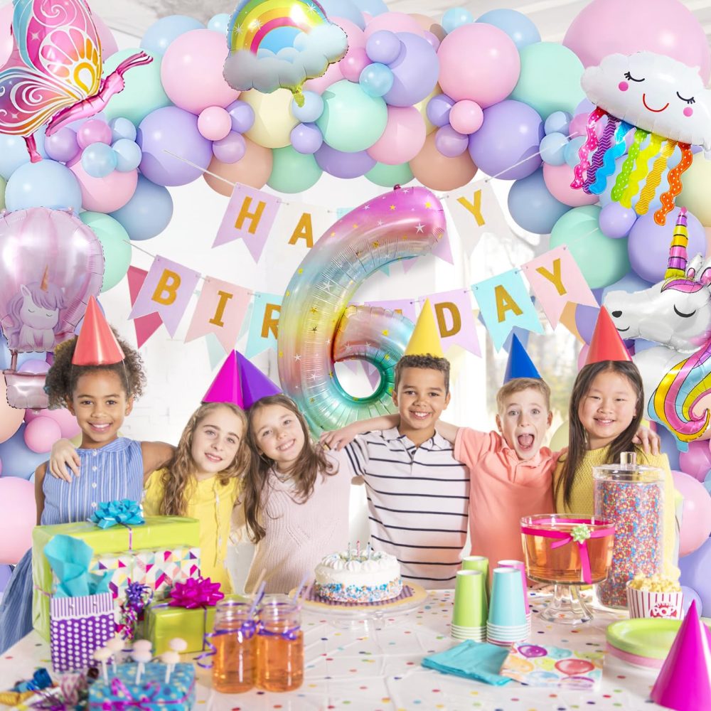 Unicorn Birthday Party Decoration Girl, 6th Unicorn Party Decoration, Number 6 Unicorn Balloons Happy Birthday Banner, Children's Birthday 6th Party Supplies for Girls Theme Birthday Celebration - Image 6