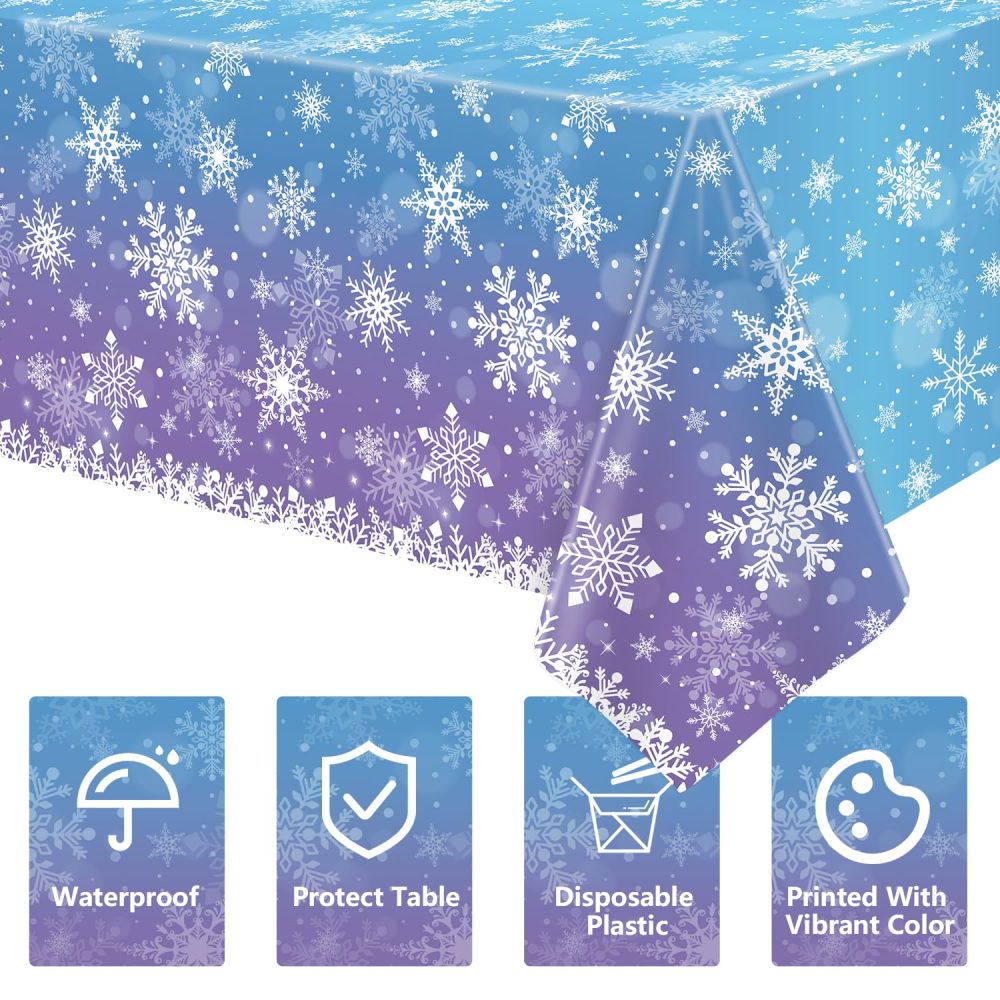 4 Pack Christmas Tablecloth Winter Snowflake Plastic Table Cover Winter Wonderland Table Cloth Xmas White Snowflake Tablecloth Christmas Table Decorations Merry Christmas Party Supplies 86 x 51 Inch - Image 4