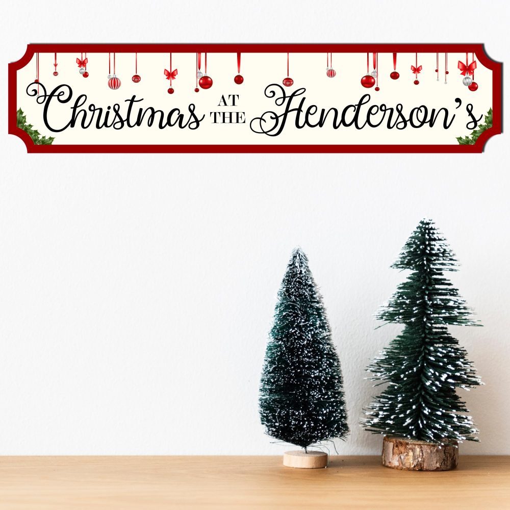 Personalised Christmas At The Family Street Sign - Custom Wooden or Acrylic Holiday Decor - Modern Rustic Wall Art - Available in S/M/L (Extra Large 590mm x 130mm, Mdf Wood Indoor Use Only) - Image 9