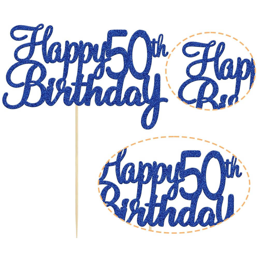 Gyufise 3Pcs Happy 50th Birthday Cake Topper Blue Glitter 50th Birthday Cake Pick Cheers to 50 Years Old Fifty and Fabulous Cake Decorations for 50th Birthday Wedding Anniversary Party Supplies - Image 8