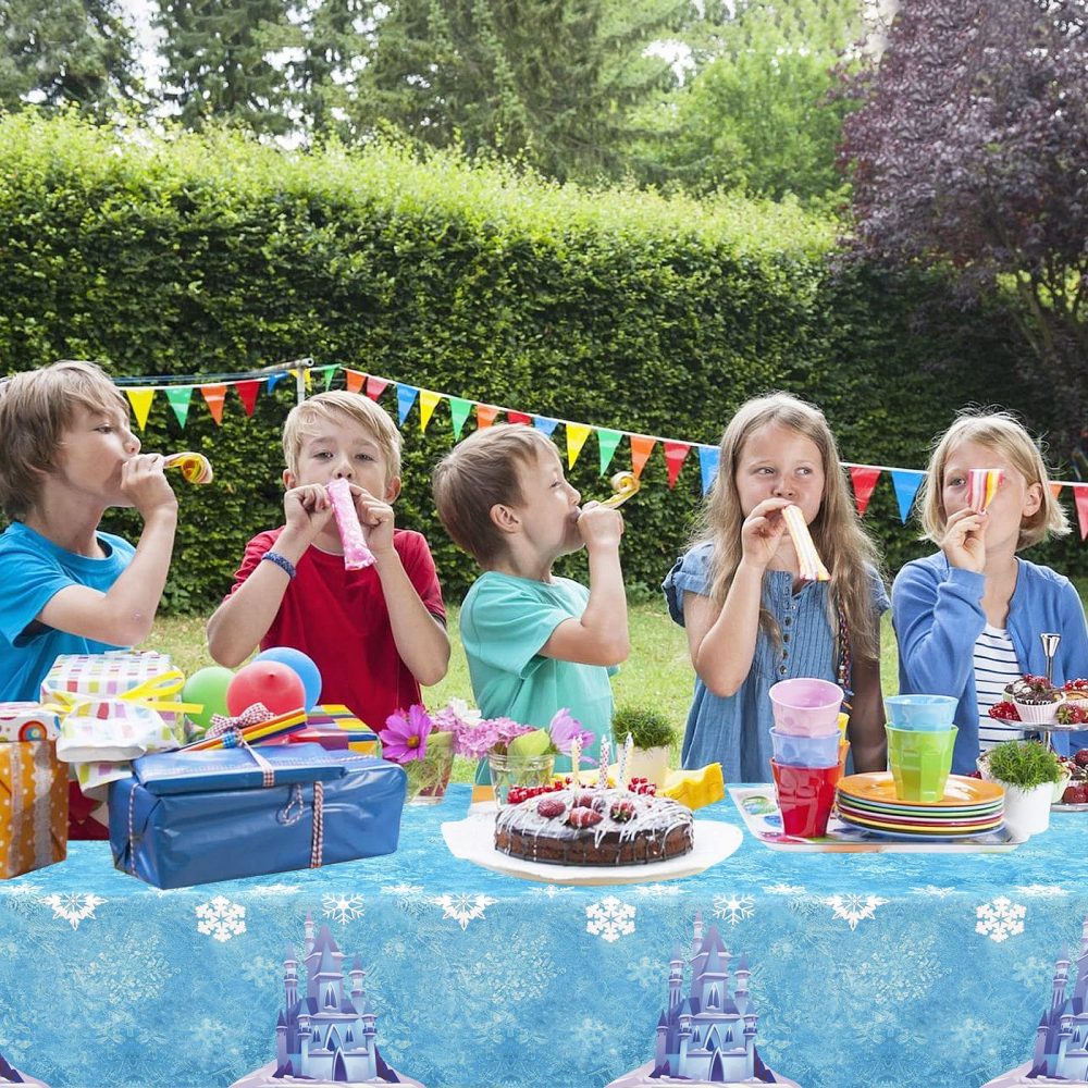 OTTPL 1 Pack Frozen Tablecloth Party Decorations, Party Supplies for Birthday Wedding Baby Shower Festival Christmas,Blue Plastic Table Cover Rectangular 54x108inch - Image 7