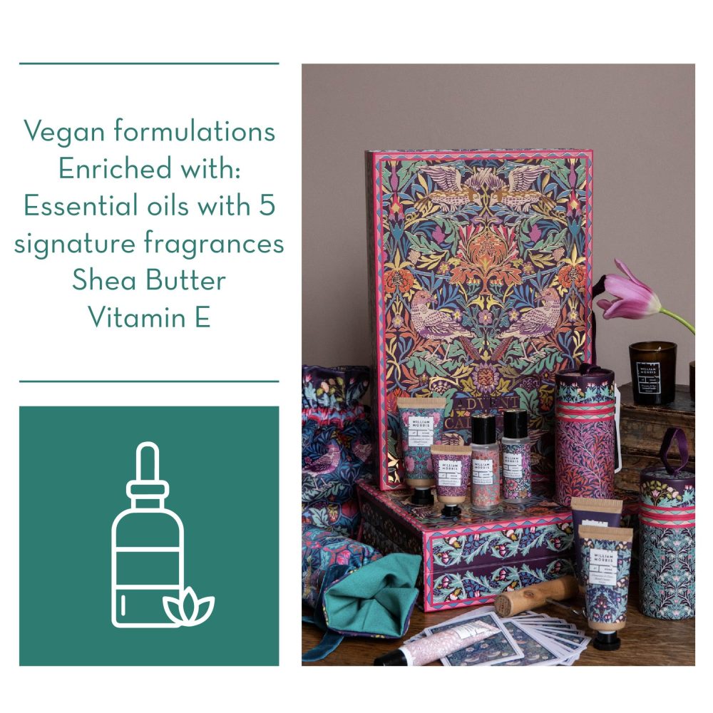 William Morris Advent Calendar, 24 Bath and Body Beauty Products Includes Body Cream and Bath Salts, Travel Size and Vegan Friendly, Gift For Her, Great For Christmas, Bird & Yare Collection - Image 5