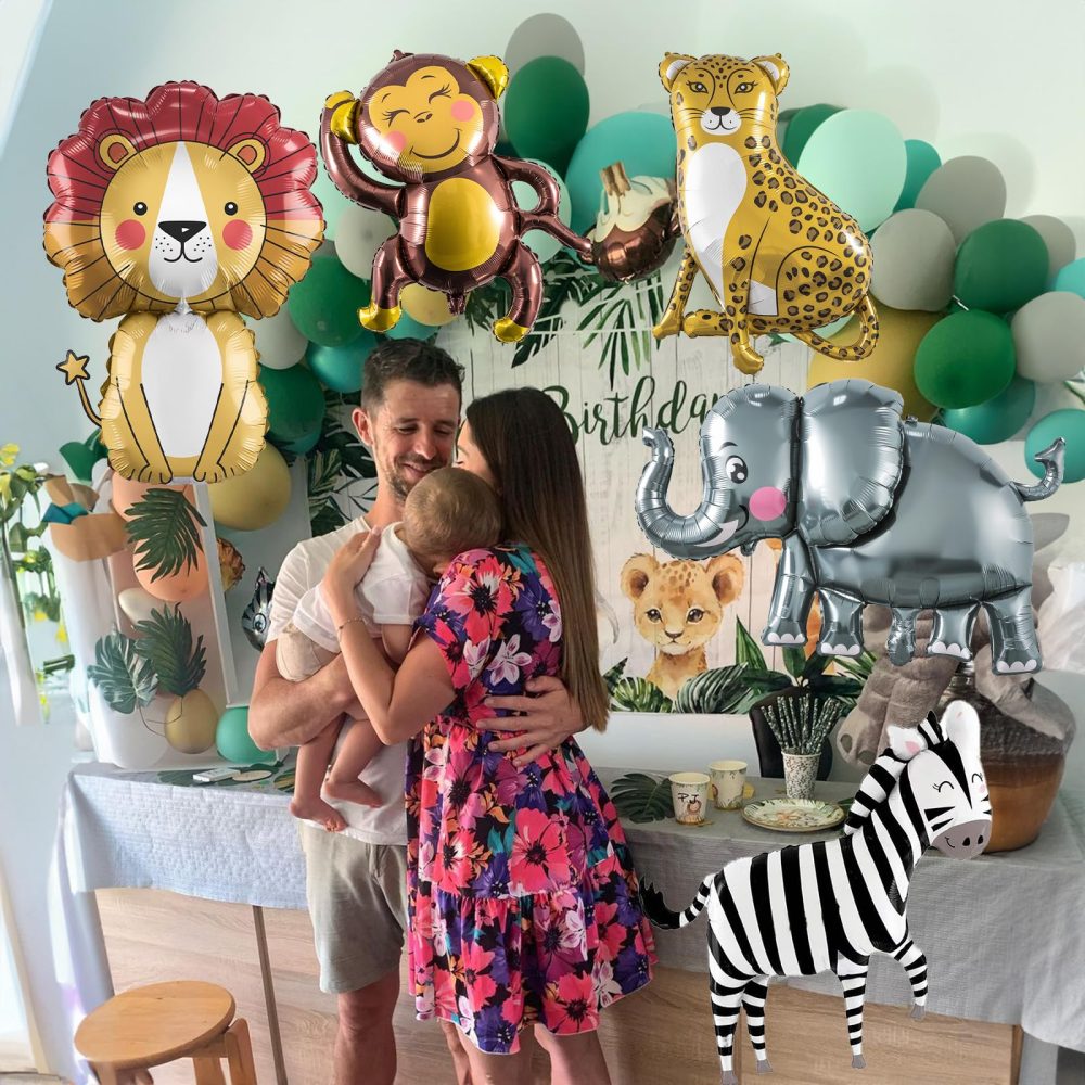 Jungle Safari Animals Balloons, Jungle Safari Theme Birthday Party Decorations, Lions Zebra Elephant Monkey Leopard Foil Balloons for Kids Boys Wild One Zoo Birthday Baby Shower Party Decor Supplies - Image 4