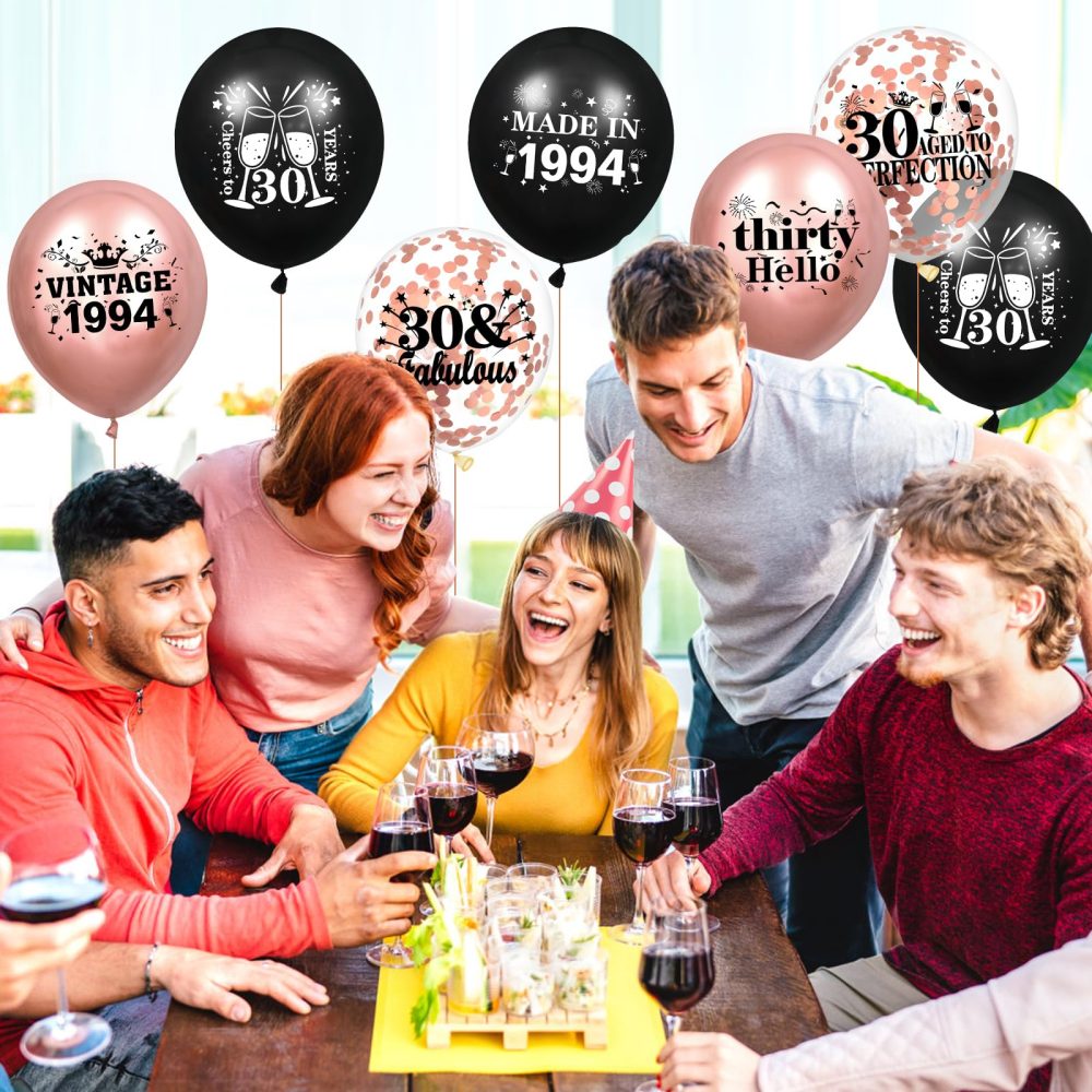 30th Birthday Balloons for Women 18Pcs Rose Gold Black 1994 Balloons 30th Birthday Party Decorations 12 inch Vintage Latex Balloons Party Supplies for 30th Birthday Anniversary Party - Image 6