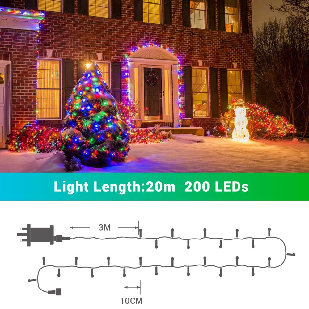 GlobaLink Outdoor Christmas Lights, 20m 200LEDs Color Changing String Lights, Waterproof Mains Powered LED String Lights with 11 Modes & Remote, Timed Fairy Lights for Xmas Tree, Outside, Garden Decor - Image 8