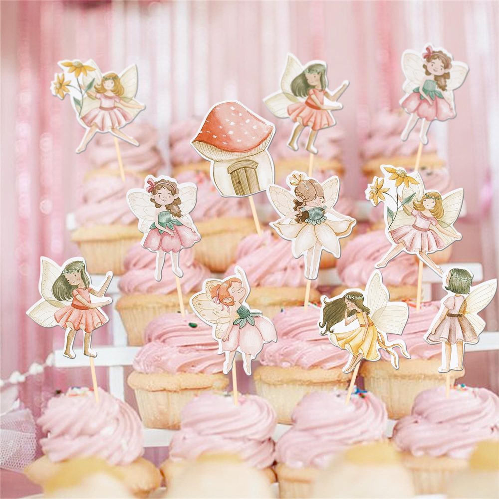 Xsstarmi 40 Pack Fairy Cupcake Toppers Double Sided Mushroom House Flower Fairy Garden Party Cupcake Picks for Fairy Theme Baby Shower Wedding Birthday Party Cake Decorations Supplies - Image 5