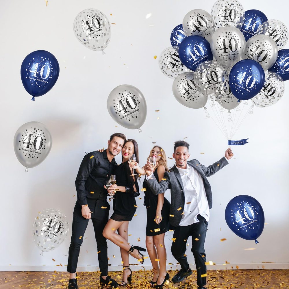 40th Birthday Decoration Men, Pack of 15 Happy 40th Birthday Balloons Latex Helium Navy Blue Silver Confetti Balloons for Him Age 40 Years Old 40th Birthday Party Decorations Celebration Supplies - Image 5