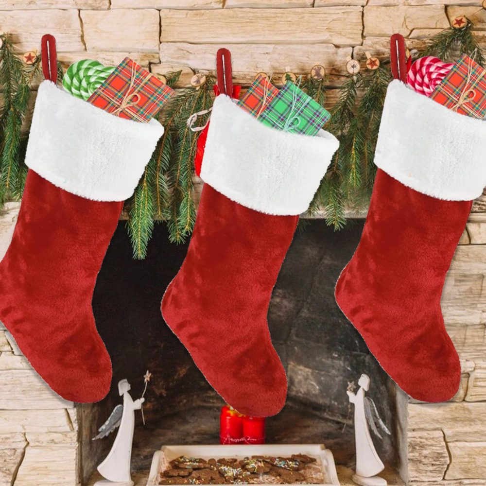 Christmas Stocking Set of 4,Plush Xmas Stockings,Personalised Christmas Stockings,Velvet Effect Stockings Christmas,Hanging Sock Candy Gift Bags for Family Christmas Holiday Decoration - Image 2