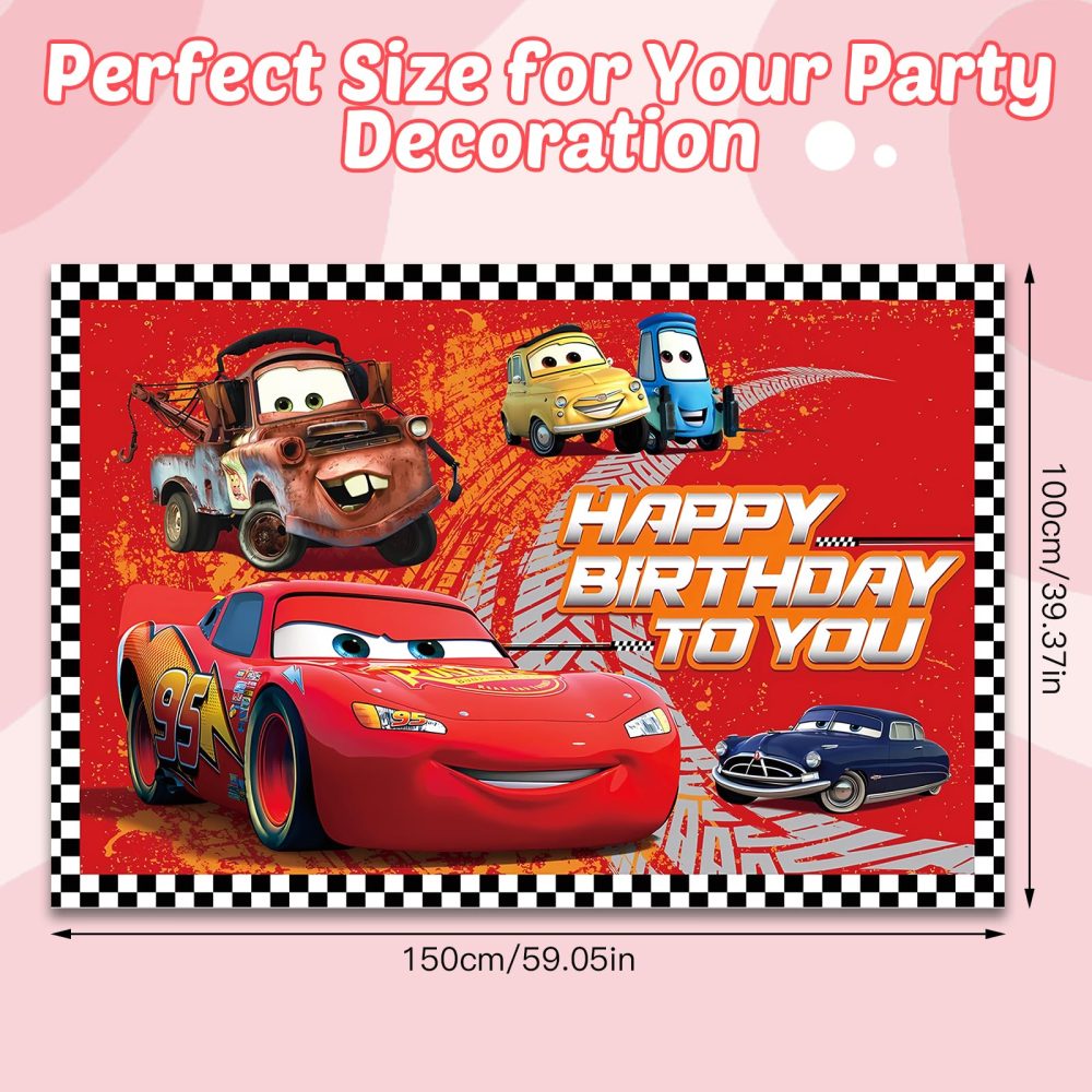 Dekewe Cars Happy Birthday Banner, Happy Birthday Decorations Backdrop, Cartoon Theme Background Photography, Birthday Party Decorations Supplies for Boys Girls Kids, 100cm x 150cm - Image 7