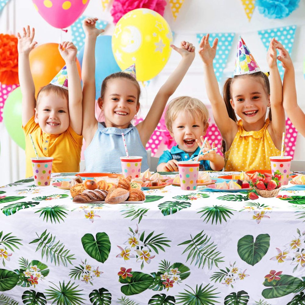 PHOGARY Hawaiian Luau Tablecloths for Party Decoration, 2 Pack Hawaii Disposable Plastic Rectangular Table Covers, Aloha Tropical Palm Leaves Table Cloth Party Supplies - Image 2