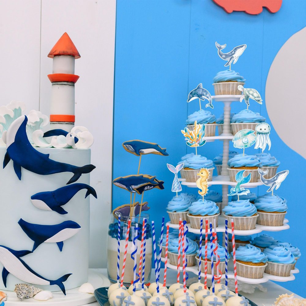 Gyufise 36Pcs Mermaid Cupcake Toppers Under the Sea Turtles Octopus Mermaid Tail Cupcake Picks Seahorse Coral Cake Decorations for Under the Sea Theme Baby Shower Birthday Party Supplies - Image 5