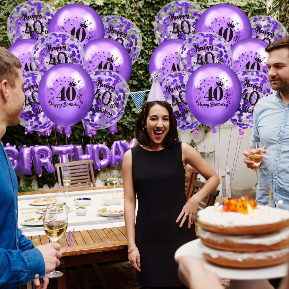 40th Birthday Balloons 18Pcs Purple Happy 40th Birthday Balloons Confetti Balloons Purple 40th Birthday Party Decorations Balloons for Women 40 Years Old Anniversary Birthday Decor Supplies 12 inches - Image 3