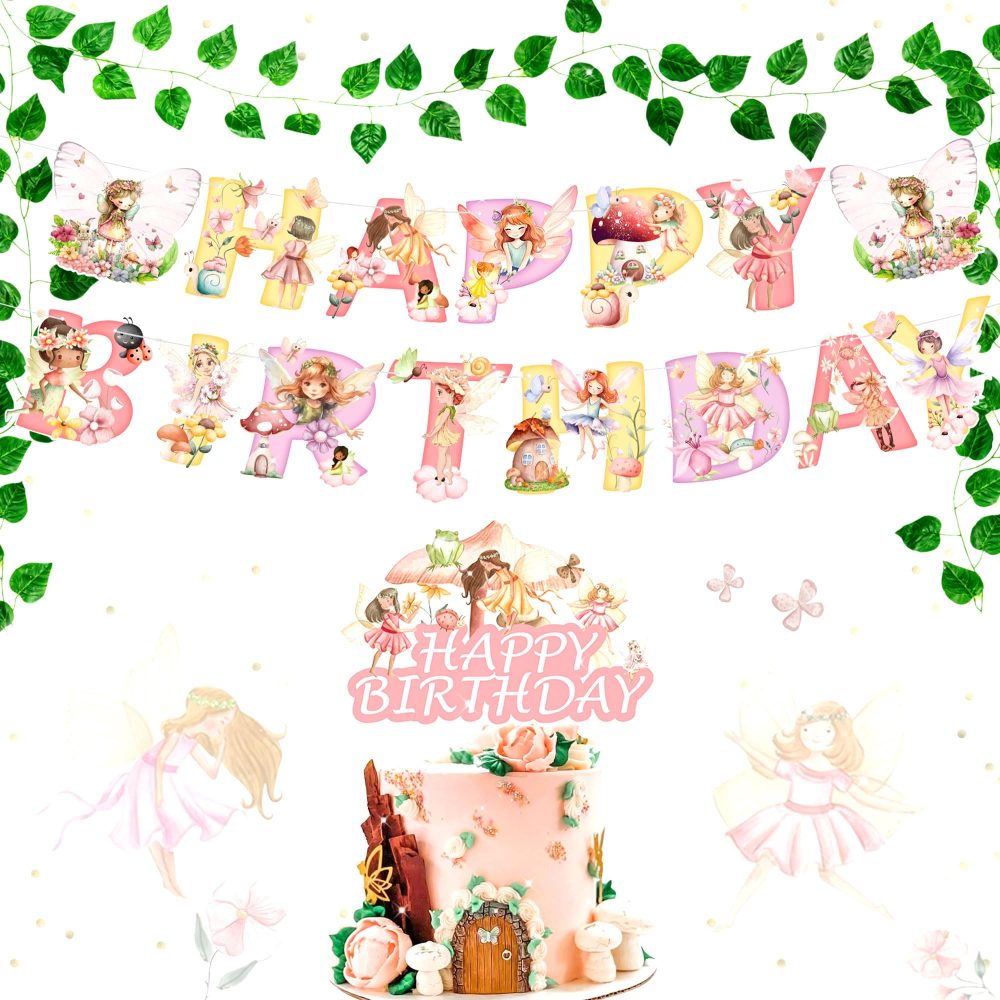 JeVenis Fairy Birthday Party Decoration Fairy Balloon Fairy Birthday Banner Fairy Woodland Mushroom Birthday Party Supplies Favors