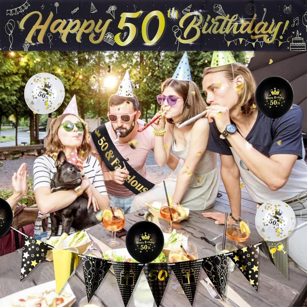 50th Birthday Decoration Kit, 13 Pieces Birthday Party Decoration Include Happy 50th Birthday Banner, Bunting, 12” Latex Printed Balloons, 9ft Banner for Women Men 50th Birthday Decorations Supplies - Image 6