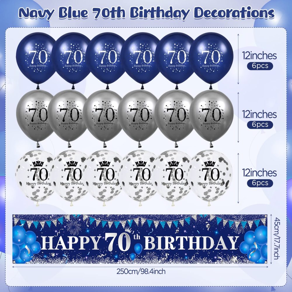 Blue 70th Birthday Decorations for Men Women, Navy Blue Silver Happy 70th Birthday Yard Banner, Blue 70th Birthday Balloons for 70th Birthday Anniversary Party Decorations Supplies - Image 5