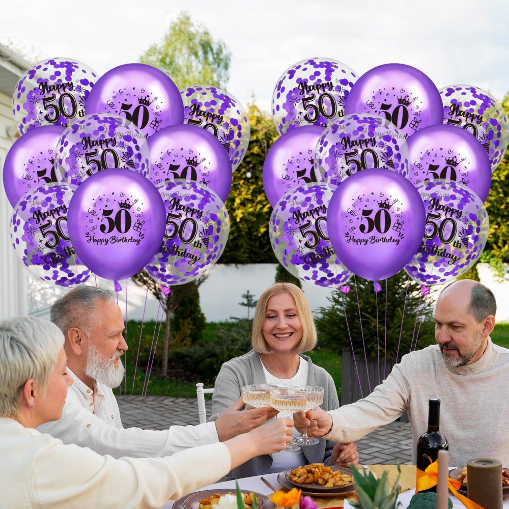 50th Birthday Balloons 18Pcs Purple Happy 50th Birthday Balloons Confetti Balloons Purple 50th Birthday Party Decorations Balloons for Women 50 Years Old Anniversary Birthday Decor Supplies 12 inches - Image 4