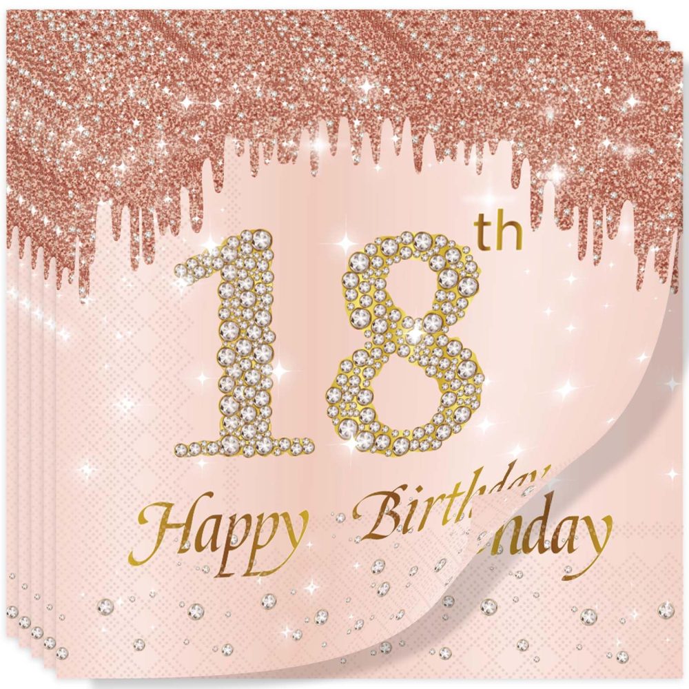 Rose Gold Happy 18th Birthday Napkins, Girls 18th Birthday 20Pcs Party Paper Napkins Disposable,Her 18th Birthday Gifts Party Supplies,Tableware Decorations ,Birthday Serviettes Tissue Luncheon Dinner - Image 2