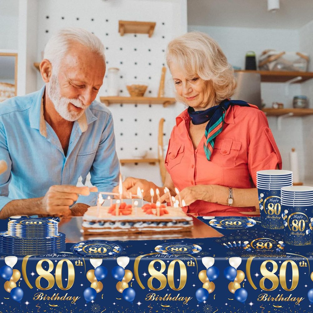 COSORO 20pcs Navy Blue Gold 80th Napkins Serviettes,Happy 80th Birthday Paper Serviettes Napkins for Men Women 80th Birthday Table Decorations,80th Birthday Party Tissue 80th Table Napkins for Him Her - Image 3