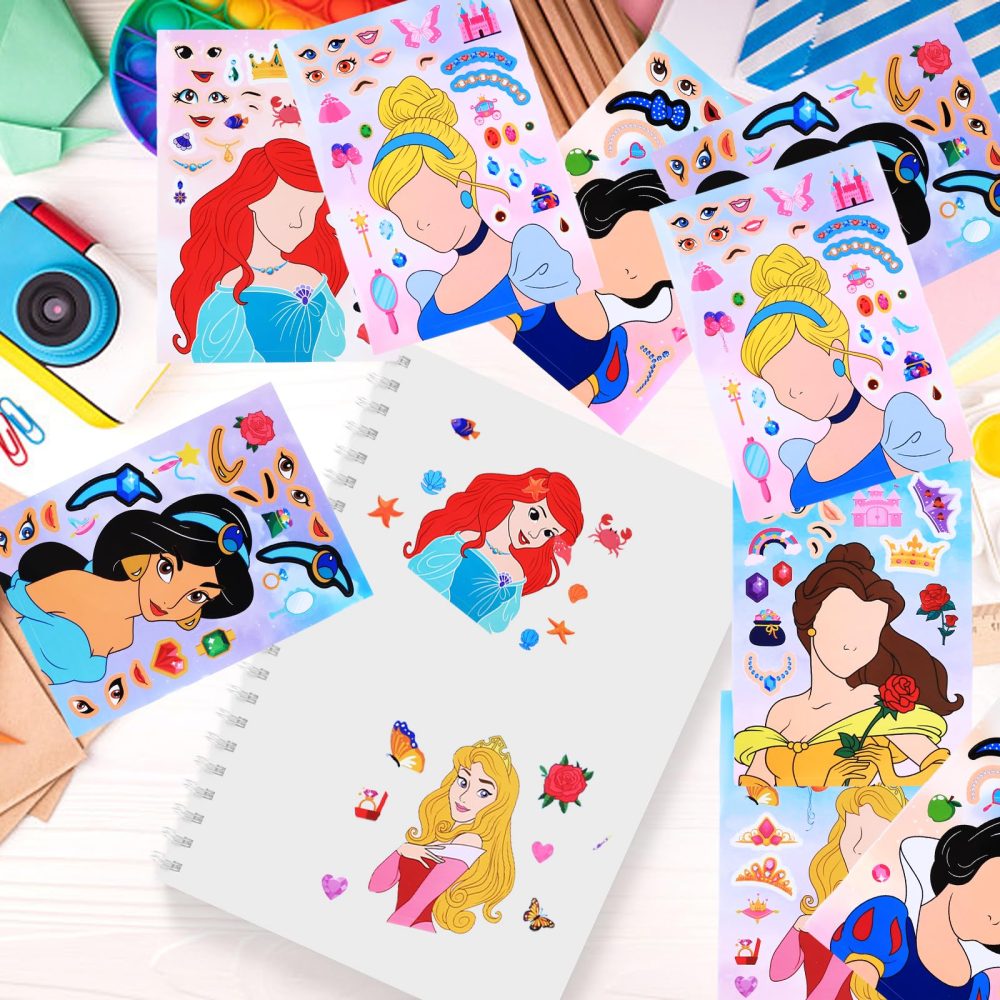 24pcs Princess Party bag Fillers, 12 Sheets DIY Stickers, 12pcs Slap Bands, Party Bags with Make a Face Art Craft Stickers Party Supplies for Kids Boys Girls - Image 6
