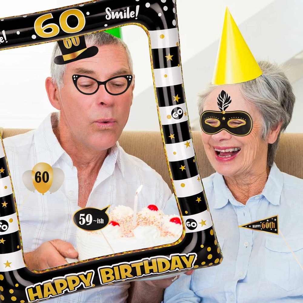 (24Pcs)60th Birthday Party Inflatable Frame and Photo Booth Props for Her Him Forty Birthday Gold and Black Decorations Family Fun Holiday Party Supplies Theme Party Kit - Image 2