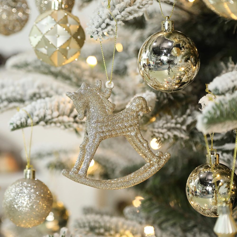 SHareconn 100pcs Christmas Tree Decorations Ornaments Set, Shatterproof Plastic Christmas Baubles Decorative Balls for Xmas Tree Decor Holiday Wedding Party, Champagne Gold - Image 3