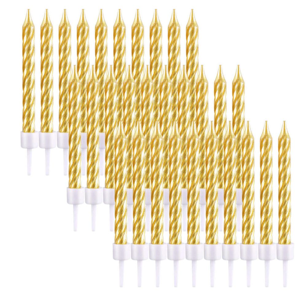 KAIAIWLUO Spiral Birthday Candles,30 Pcs Metallic Cake Candles with Holder for Birthday Wedding Party Cupcakes Topper Decorations Anniversary Gold