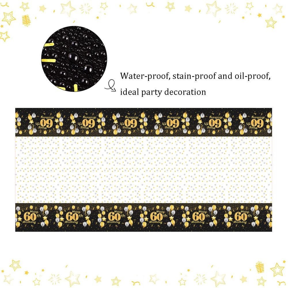 Black Gold Happy 60th Birthday Table Cloth Cover Party for Men,Women,Him,Her,137*274cm 60th Birthday Table Decorations,Rectangular Plastic Tablecloth for 60th Birthday Party Supplies Decorations - Image 6