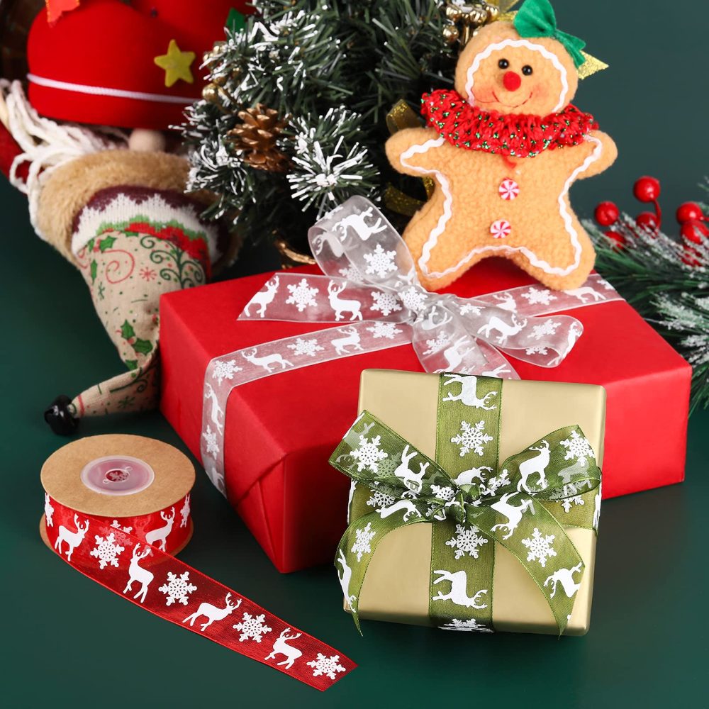 Fovths 3 Rolls 30 M Christmas Ribbon Gift Wrapping Ribbons Organza Ribbon Xmas Theme With Snowflake Elk in 3 Colors for Gift Wrapping, 25mm Wide - Image 5