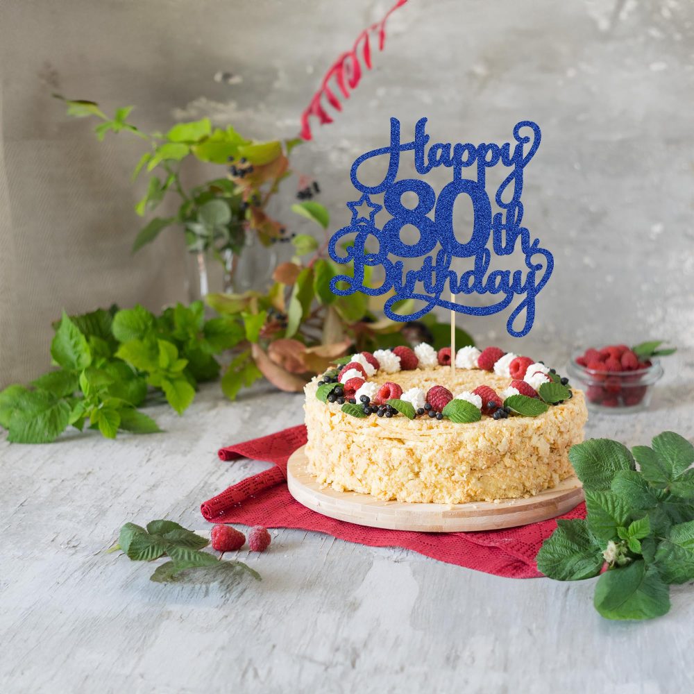 1 Pack Happy 80th Birthday Cake Topper Blue Glitter 80 & Fabulous Cheers to 80 Years Old Birthday Cake Pick for Celebrating 80th Birthday Anniversary Party Cake Decorations Supplies - Image 2