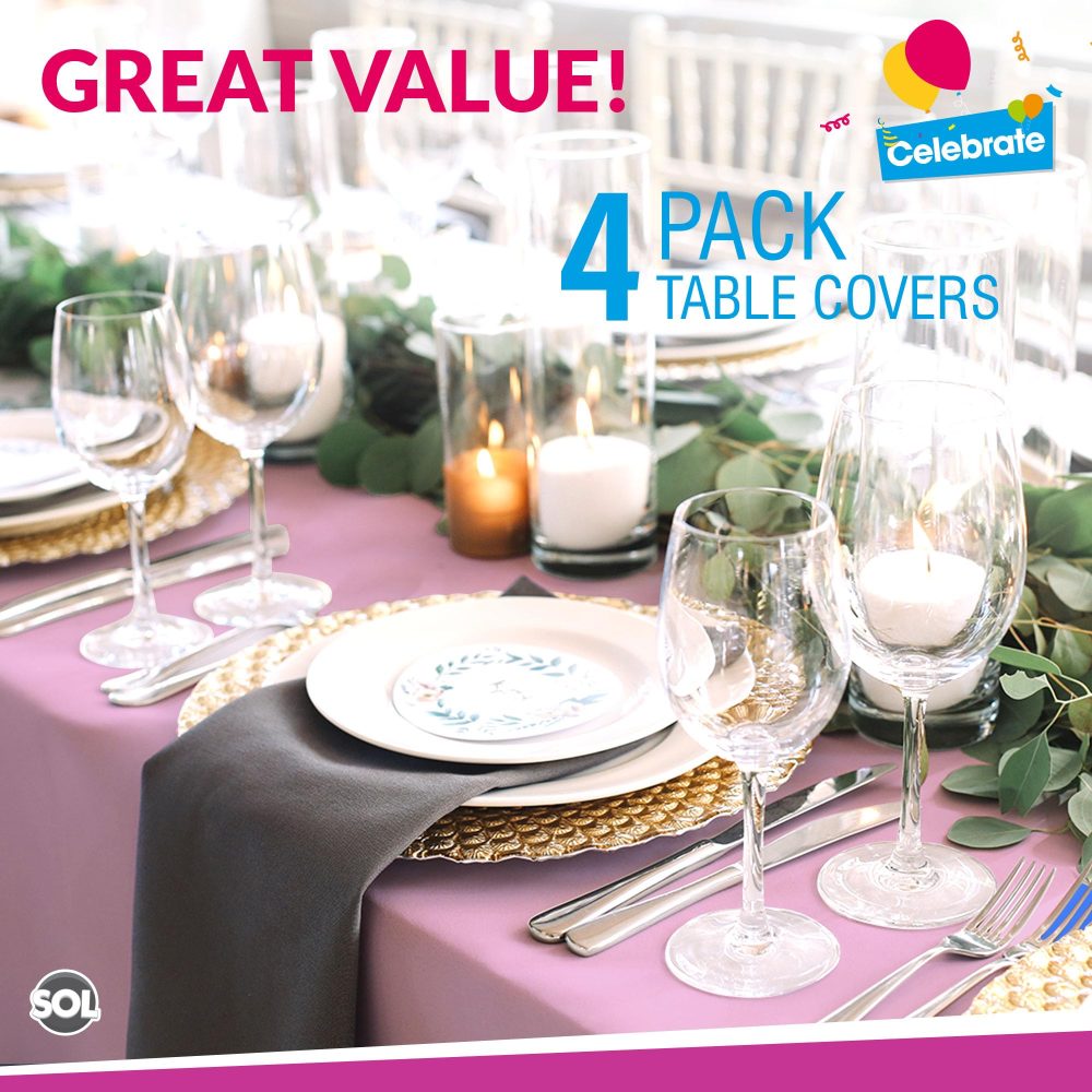 4pk Long Pink Table Cloth Party | 274 x 137cm | Plastic Table Cover Party Table Cloth Disposable Tablecloths for Parties | Plastic Tablecloth | Pink Disposable Tablecloth | Pink Plastic Table Cloth - Image 7