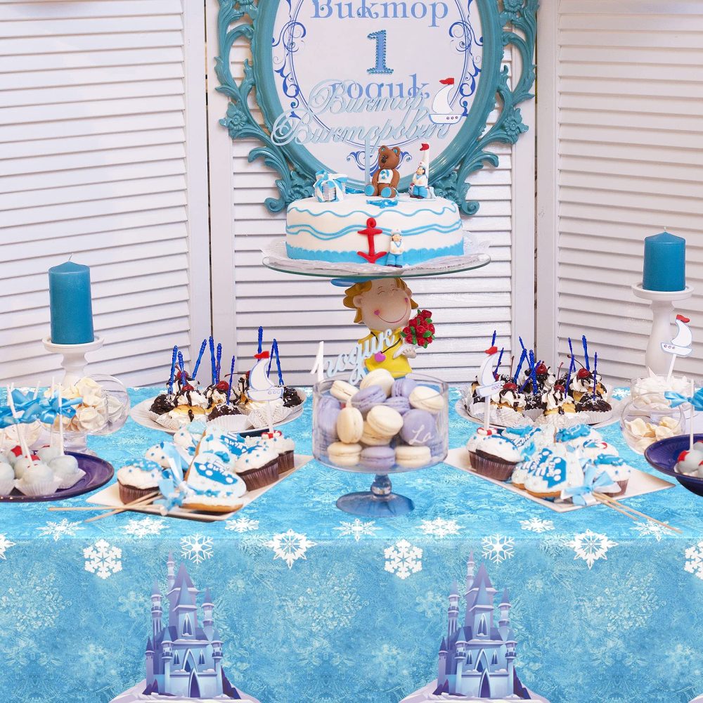 OTTPL 1 Pack Frozen Tablecloth Party Decorations, Party Supplies for Birthday Wedding Baby Shower Festival Christmas,Blue Plastic Table Cover Rectangular 54x108inch - Image 5