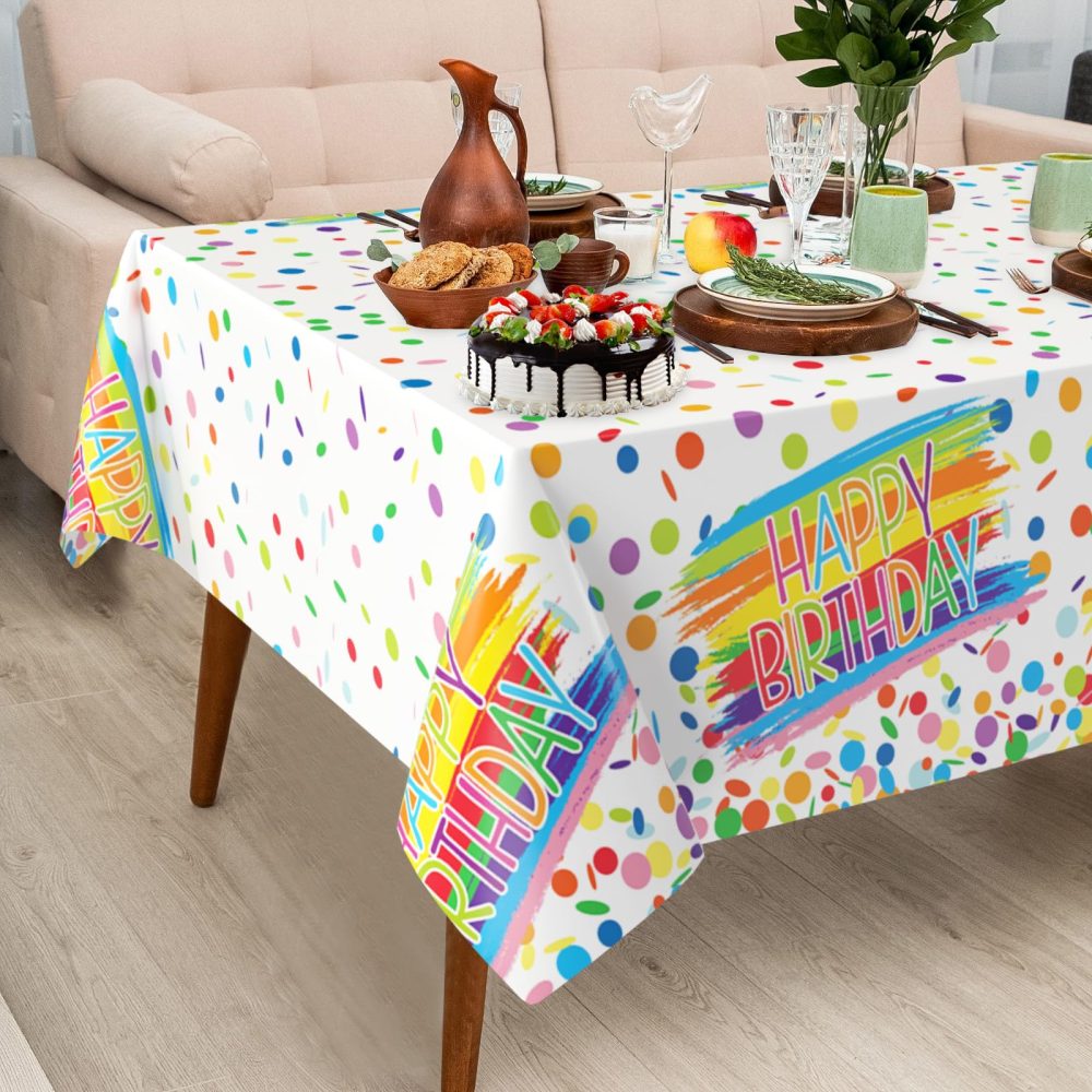FunHot Birthday Tablecloth, Colorful Birthday Decorations, 54 x 108 Inch Waterproof Rectangle Happy Birthday Table Cover for Baby Shower Boys Girls Women Men Birthday Party Decorations - Image 2