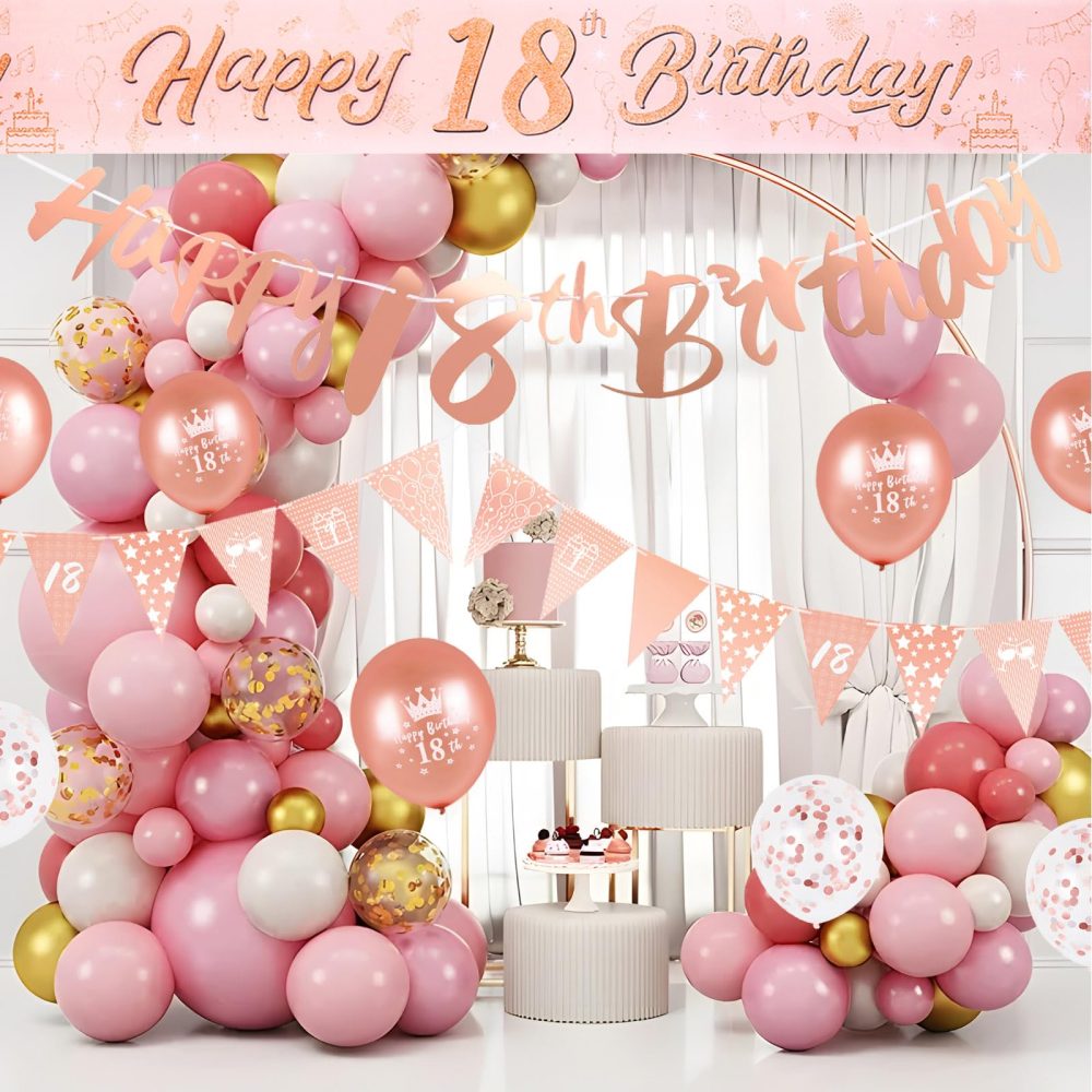 18th Birthday Decorations Kit Rose Gold Happy 18th Birthday Banner Triangle Flag Confetti Balloons Birthday Party Decorations Supplies Age 18 - Image 6