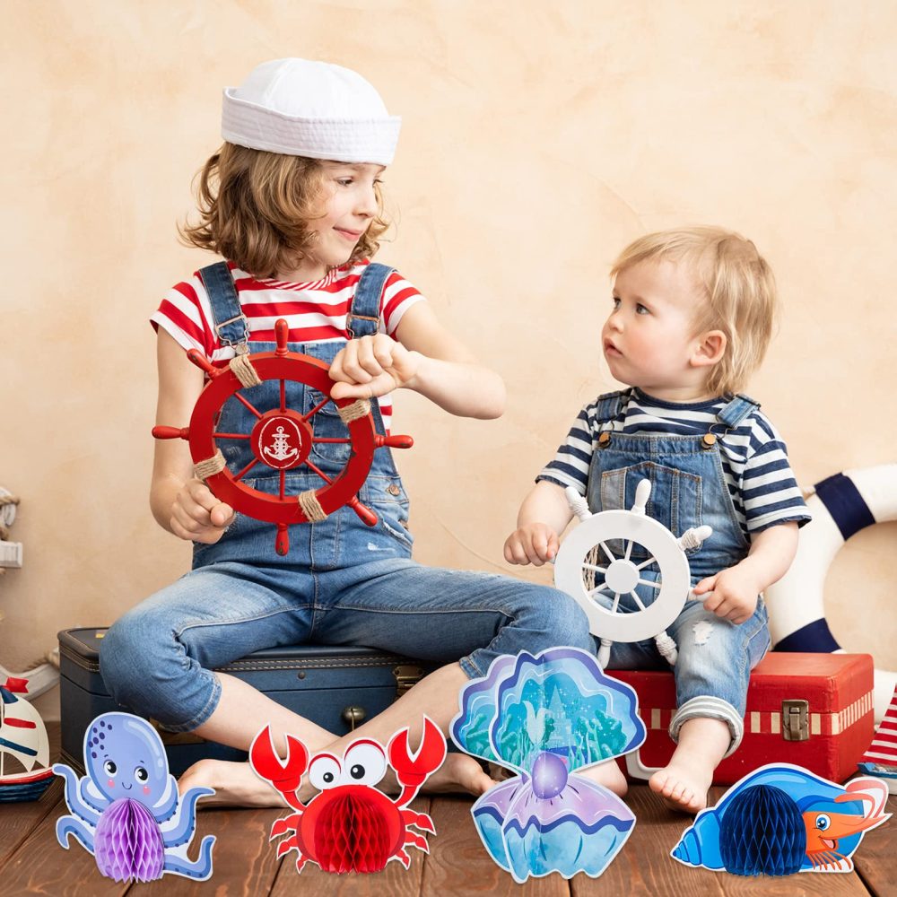 12 Pieces Ocean Sea Animal Honeycomb Centerpiece Under the Sea Table Decorations Ocean Themed Marine Creature Decoration Fish Mermaid Table Honeycomb for Beach Themed Birthday Party Baby Shower - Image 3
