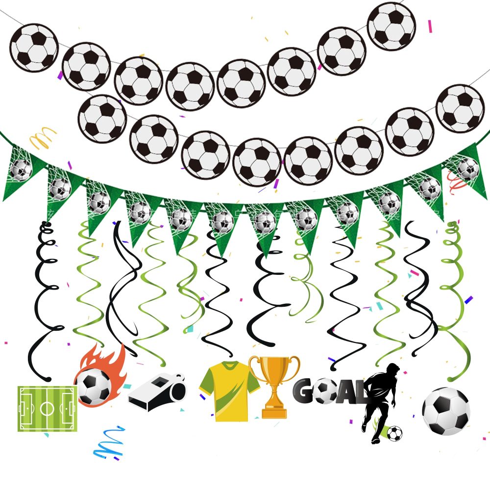 Football Hanging Swirl Party Decoration - 36 Pieces Football Party Decoration Football Banner Garlands Football Hanging Swirls Pattern Cards Soccer Bunting For Boys Kid Football Fans Birthday Party