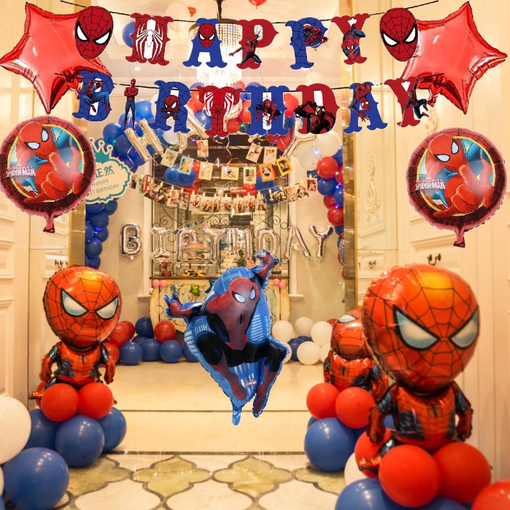 Spiderman Birthday Party Decorations -SpideHero Happy Birthday Banner Spider Large Foil Balloons for Kid's Boys, girls Superhero Themem Party Decor Supplies (Style 1) - Image 4