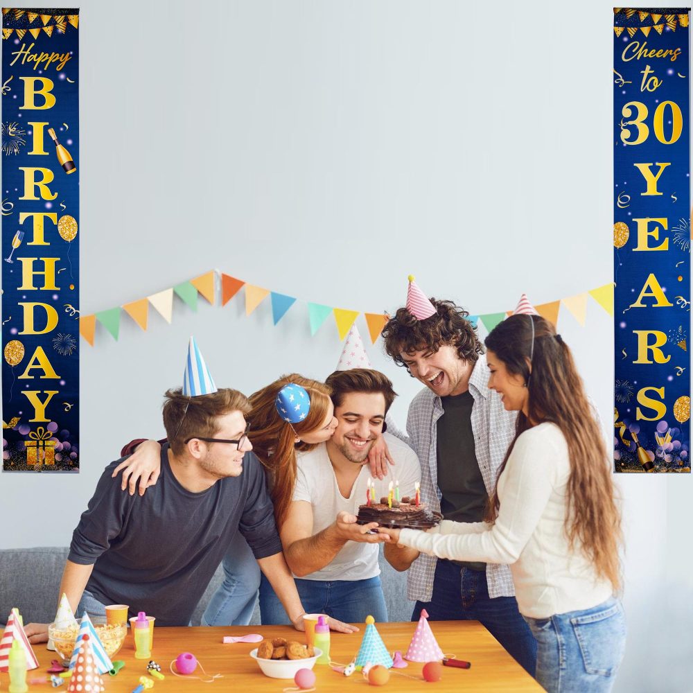Happy 80th Birthday Party Decorations Blue Gold 80th Birthday Door Banner Porch Hanging Banner, 80th Birthday Door Decorations for Women Men 80 Year Old Indoor Outdoor Garden Blue Gold - Image 4