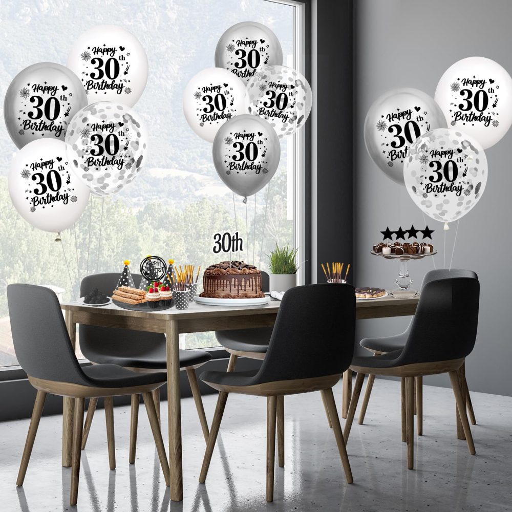 30th Birthday Balloons Decorations White Silver 18pcs Happy 30th Birthday Party Confetti Balloons Latex for Women Men Happy 30th Birthday Anniversary Party Supplies Decor 12 inches Indoor Outdoor - Image 6
