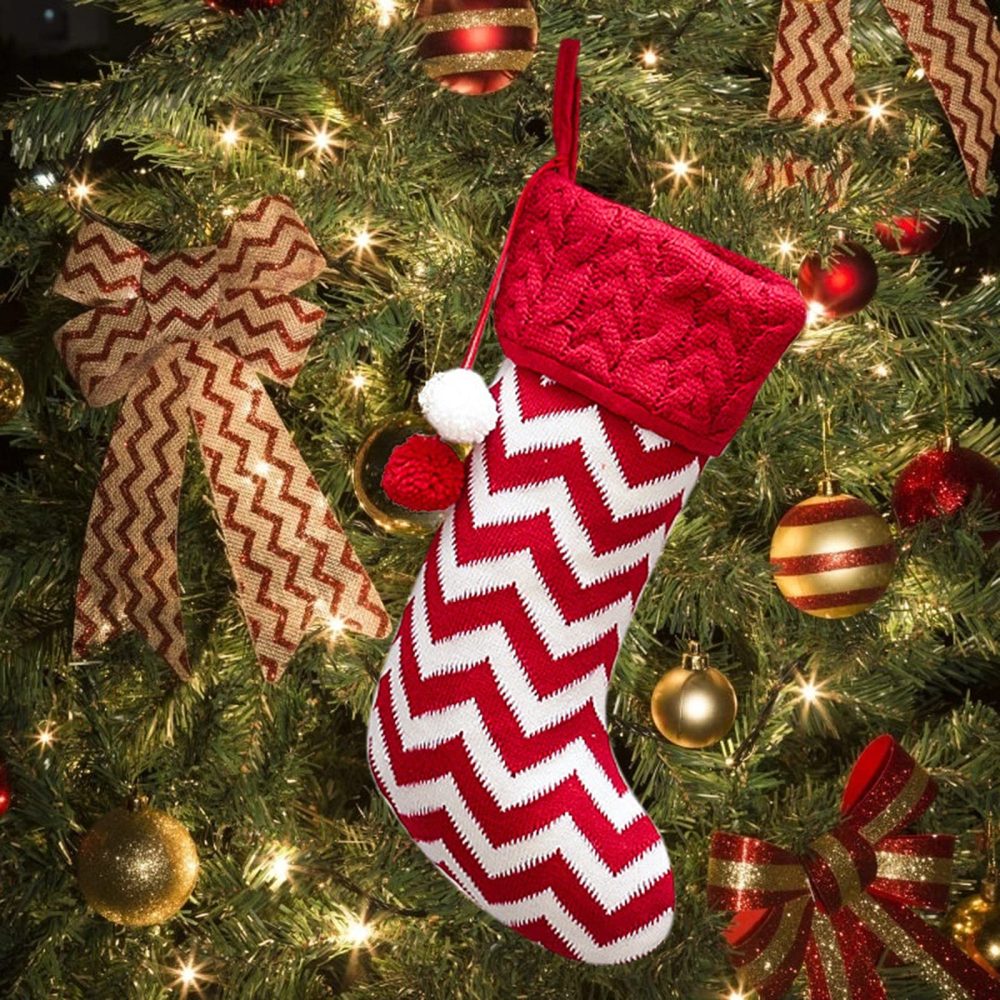 Christmas Stocking,Personalised Classic Stocking Tree Decorations Large Knit Knitted Xmas Stocking for Kids Family, Rustic Farmhouse Fireplace Hanging Ornament Christmas Holiday Party Decoration (A)