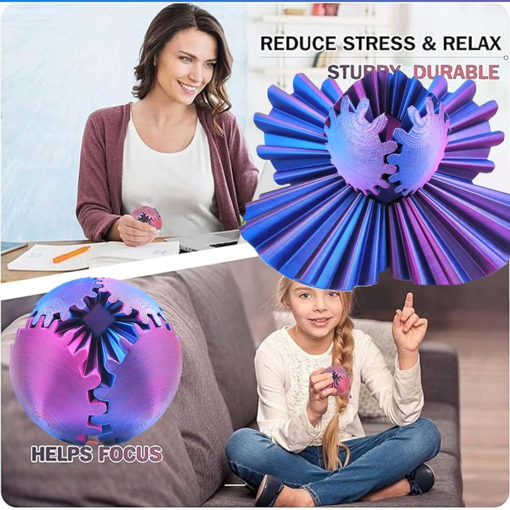 3D Printed Gear Ball Fidget, Gearsphere - The Steampunk Whirling Wonder Fidget, Gear Sphere Fidget Toy, Stress Relief Gift for Kids and Friends(Purple8cm) - Image 2
