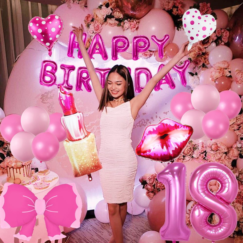 18th Birthday Decorations Party Balloons - Hot Pink 18th Birthday Balloons Happy 18th Birthday Party Decorations for Girls 18th Hot Pink Theme Party Birthday Supplies 18th Birthday Banner - Image 3