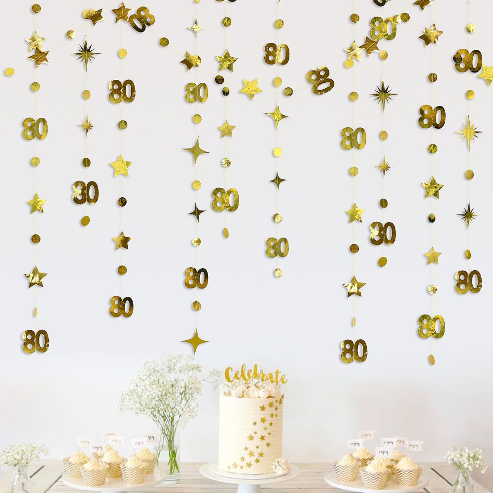 Gold 80th Birthday Party Decorations Number 80 Circle Dot Twinkle Star Garland Metallic Hanging Streamer Bunting Banner Backdrop 80 Year Old Women and Mens Birthday Eighty Anniversary Party Supplies - Image 5