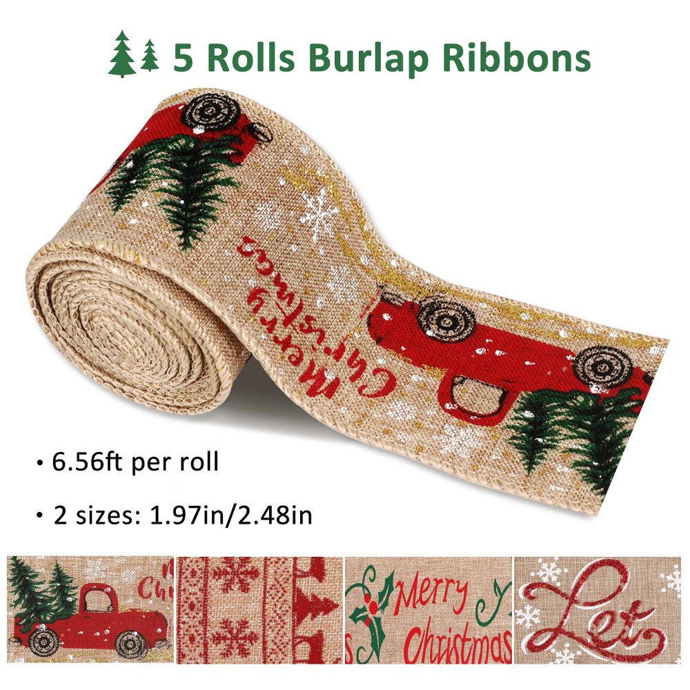 Christmas Ribbon 5 Rolls, Xmas Theme Ribbon Polyester Satin Ribbon Winter Holiday Fabric Ribbon for Wedding,Christmas Decorations,Gift Wrapping,Hair Band Sewing DIY Crafts … - Image 7