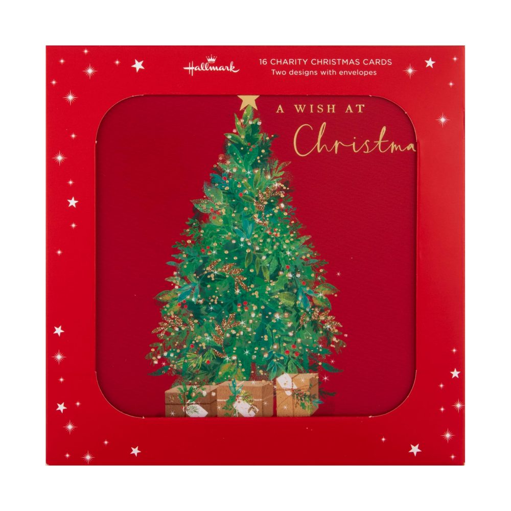 Hallmark Christmas Card, Multipack Christmas Cards, Pack of 16, 2 Designs, Christmas tree & Wreath, Charity Christmas Cards, With Envelopes - Image 2