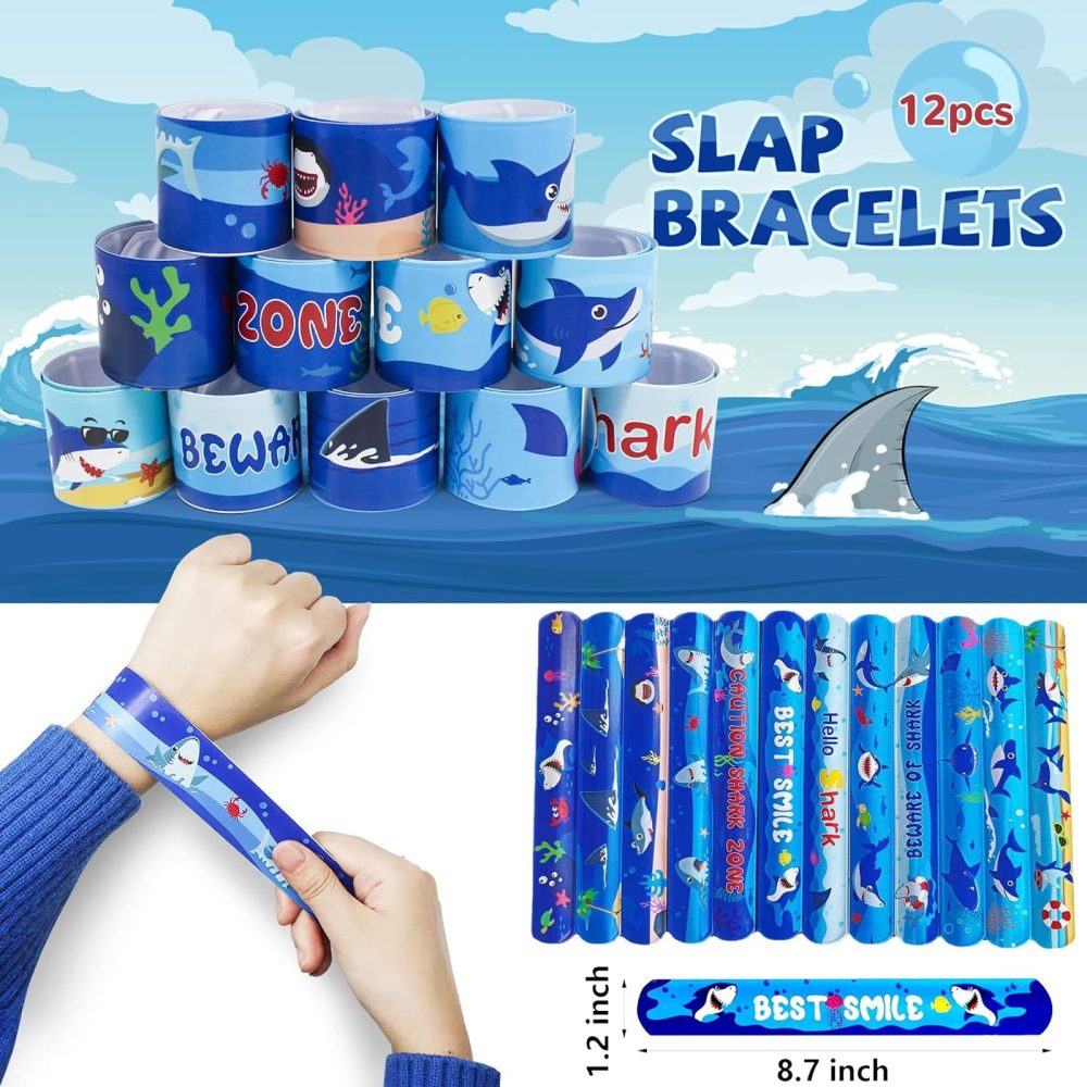 HEMYTAP 98Pcs Shark Party Favors Include Slap Bracelets, Keychains, Make a Shark Stickers, Temporary Tattoos and Vinyl Stickers for Kids Shark Ocean Sea Themed Birthday Party Supplies Decorations - Image 8