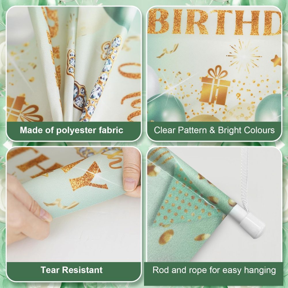 80th Birthday Decorations Sage Green Gold,Happy 80th Birthday Door Banner 80th Birthday Door Sign Birthday Hanger 80th Birthday Porch Sign Banner Birthday Party Decorations for Men Women 50x30CM - Image 7