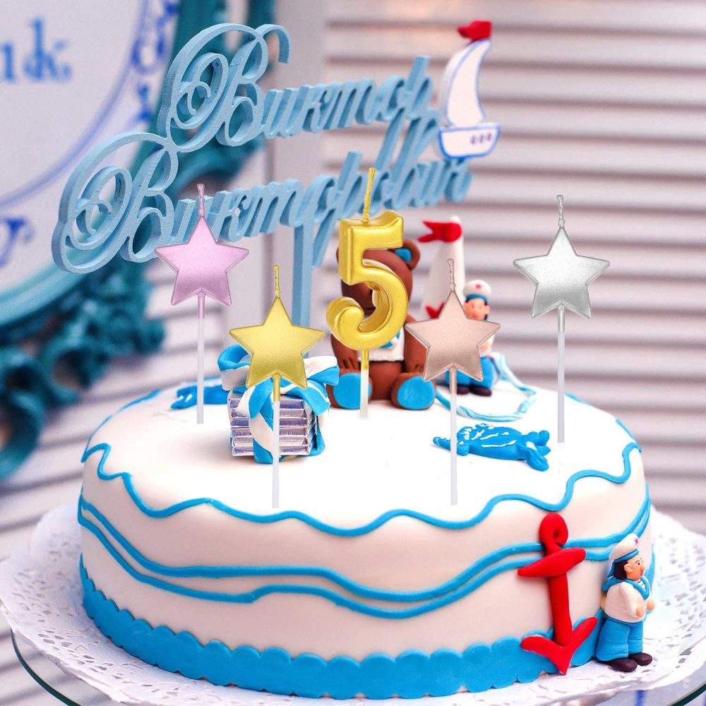 JUHONNZ Star Birthday Candles,6 Pcs Metallic Cake Candles for Birthday Wedding Party Cupcakes Topper Decorations,Red - Image 4