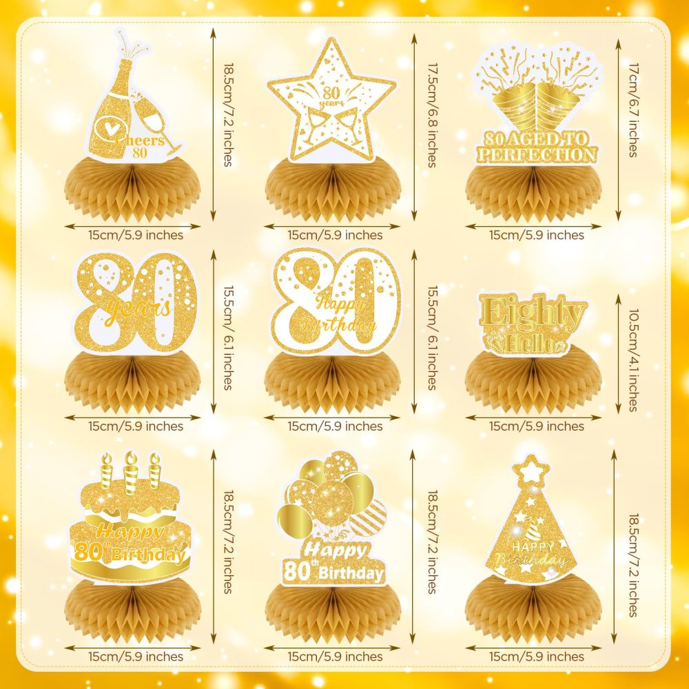 9Pcs White Gold 80th Birthday Decorations for Women White Gold Happy 80th Birthday Honeycomb Centerpiece for Women Men 80th Birthday Party Centerpiece Table Decorations Supplies - Image 6