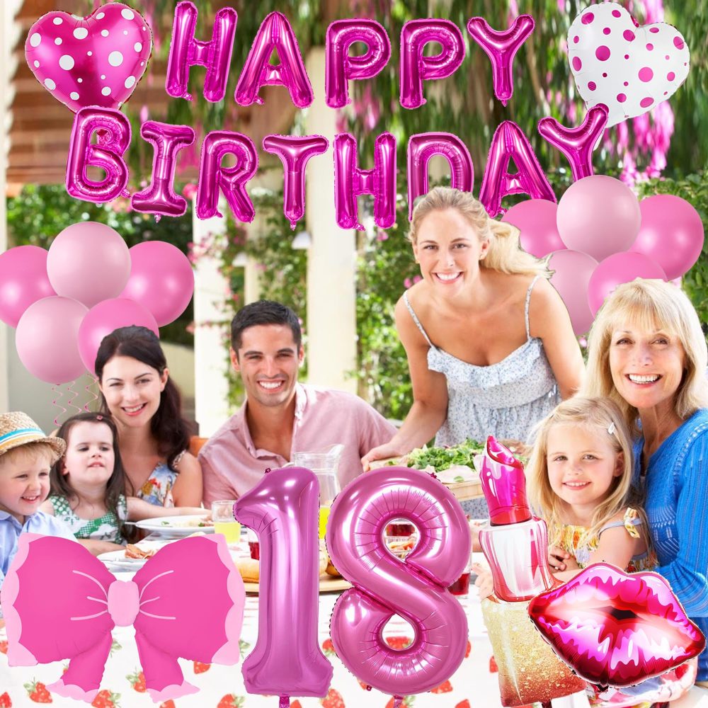 18th Birthday Decorations Party Balloons - Hot Pink 18th Birthday Balloons Happy 18th Birthday Party Decorations for Girls 18th Hot Pink Theme Party Birthday Supplies 18th Birthday Banner - Image 2